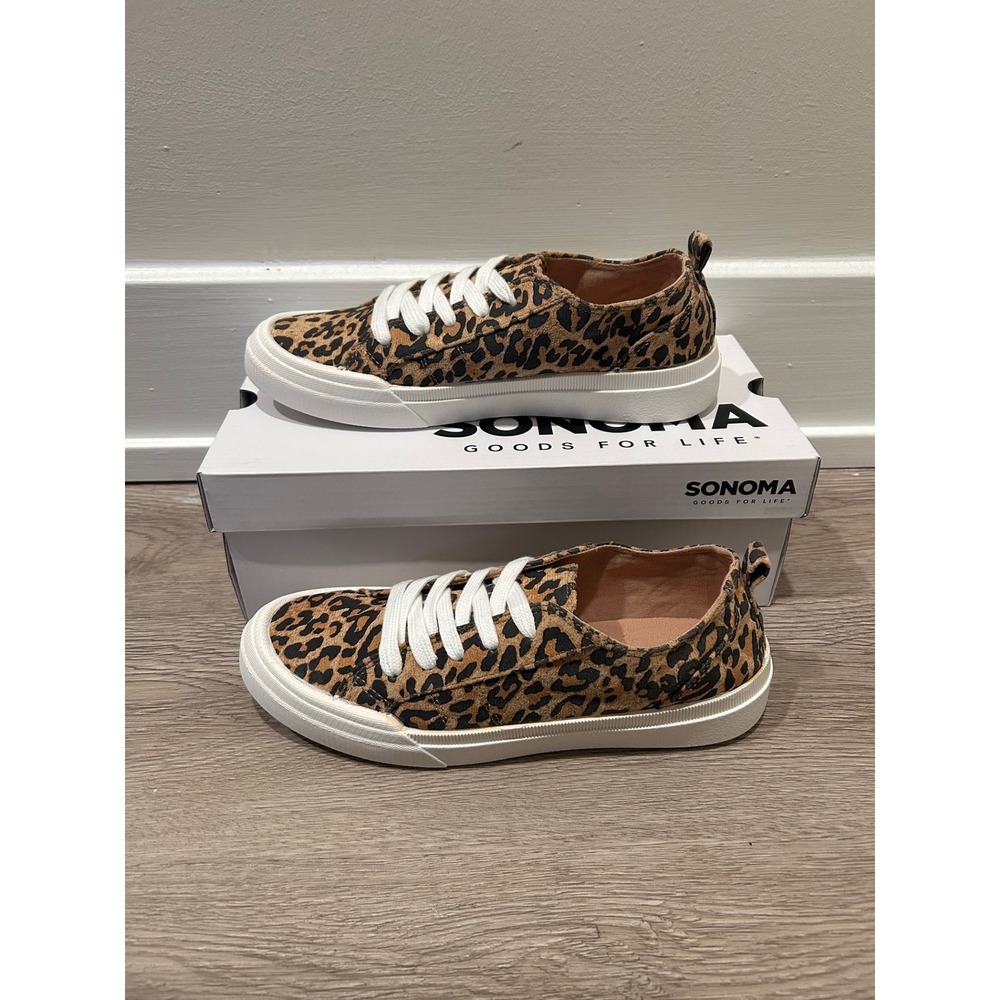 Sonoma Goods For Life Clemmie Leopard Print Sneakers Girls Size 5 Med Low‎ Top